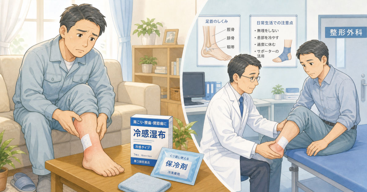湿布で様子見の足首捻挫は危険？受診が必要な症状と応急処置