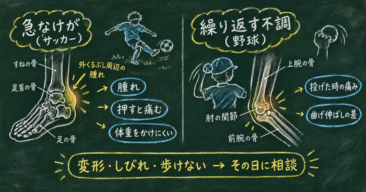 痛みと腫れの出方で、試合を休む目安を見分ける